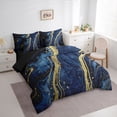 thumbnail image 3 of Homewish Adult Fashion Marble Twin Bedding Sets 7-Piece, Navy Gold Abstract Ombre Bedding Comforter Set, Modern Artwork Reversible Sheet Sets, Ultra Soft Bedroom Decor, 3 of 7