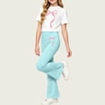 thumbnail image 6 of Xdegoge Girls Outfit 2 Piece Short Sleeve Crewneck Graphic Cute T Shirt and Bell Bottom Flare Pants Set Casual First Day Of School Daily Sets 2-14 Years, 6 of 6