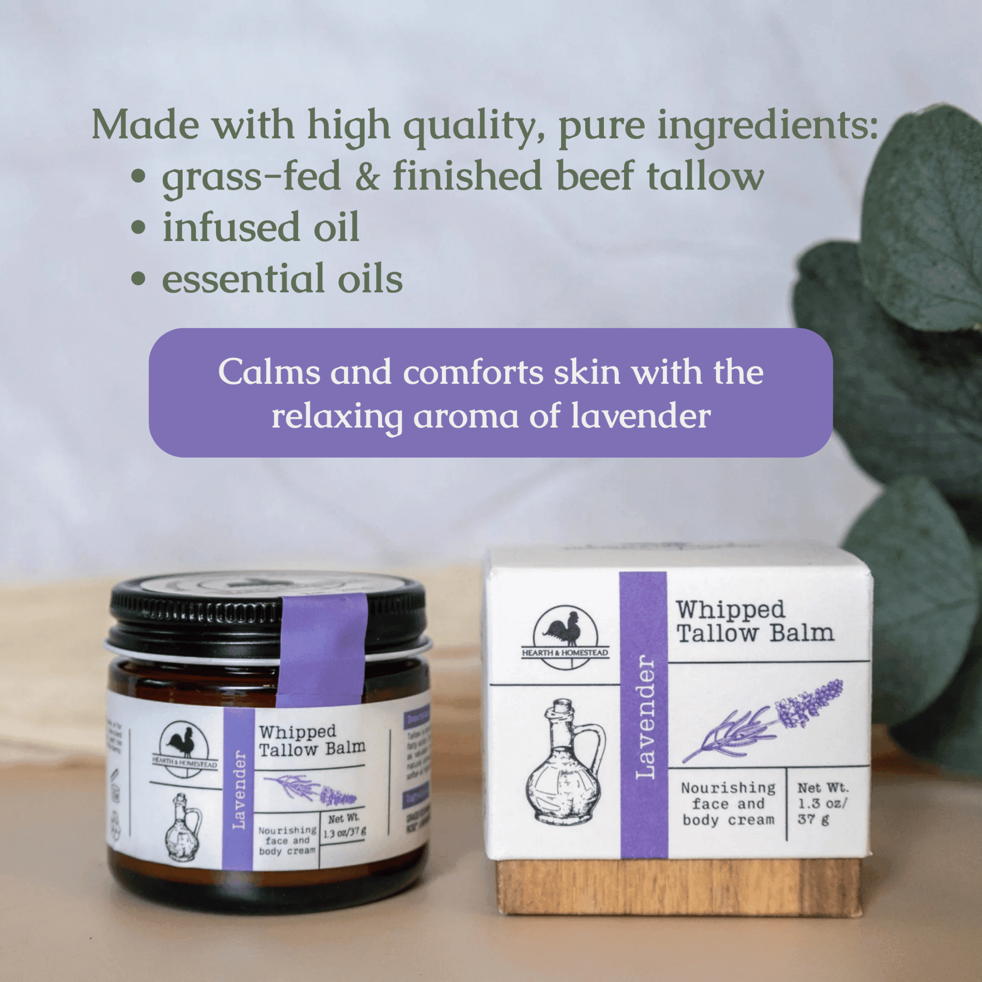 Lavender Whipped Tallow Balm: Hearth and Homestead 1.3 oz