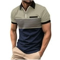 thumbnail image 2 of WREESH Men's Striped Sports Henley Shirts Zip-Up Short Sleeve Top with Striped a Sporty Short Sleeve Top for Active Men Khaki, 2 of 9