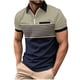 thumbnail image 1 of Ceisia Men's Color-Blocked Striped Zip-Up Short Sleeve Polo Shirt Casual Summer Top Khaki L Gifts, 1 of 8