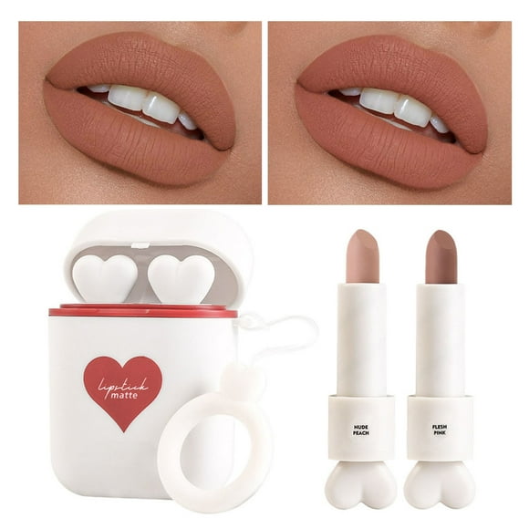 Clearance!DHALL Lipstick,Lip Makeup,Lipstick Makeup Set Waterproof Long Lasting Velvet Moisturizing Lip Stain Earphone Dual Color Lip Gloss Non Stick Cup Lip Make Up Gift Kit For Girls,Nude Lipstick