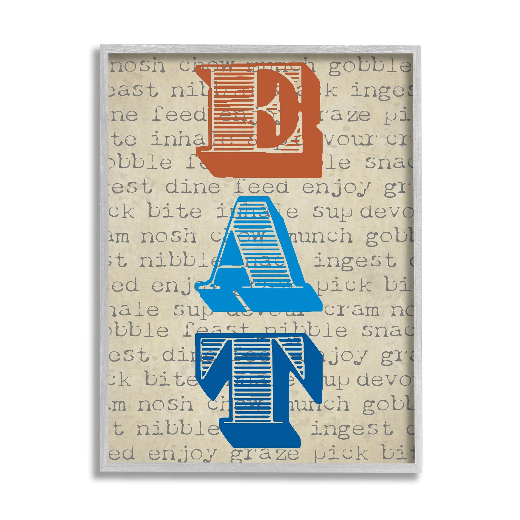Stupell Industries Eat Vintage Striped Stamp Lettering Kitchen Sign Graphic Art Gray Framed Art Print Wall Art, Design by Graffitee Studios