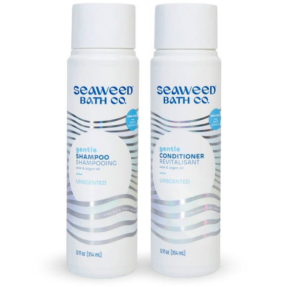 Seaweed Bath Co. Gentle Shampoo and Conditioner Set Unscented 12 Ounce (Pack of 2) Sustainably Harvested Seaweed Aloe Argan Oil For Sensitive Scalps