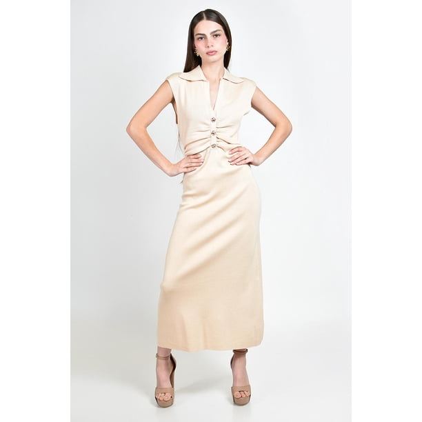 Vestido midi con detalle drapeado Roman Fashion /Juvenil, 03251 (Beige) beige G