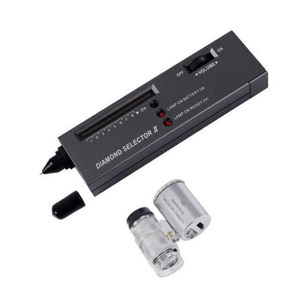 Eigraketly Probador de piedra portátil con luz LED, lupa, joyería, Detector de precisión, prueba, detección profesional Joyas, gemas y relojes