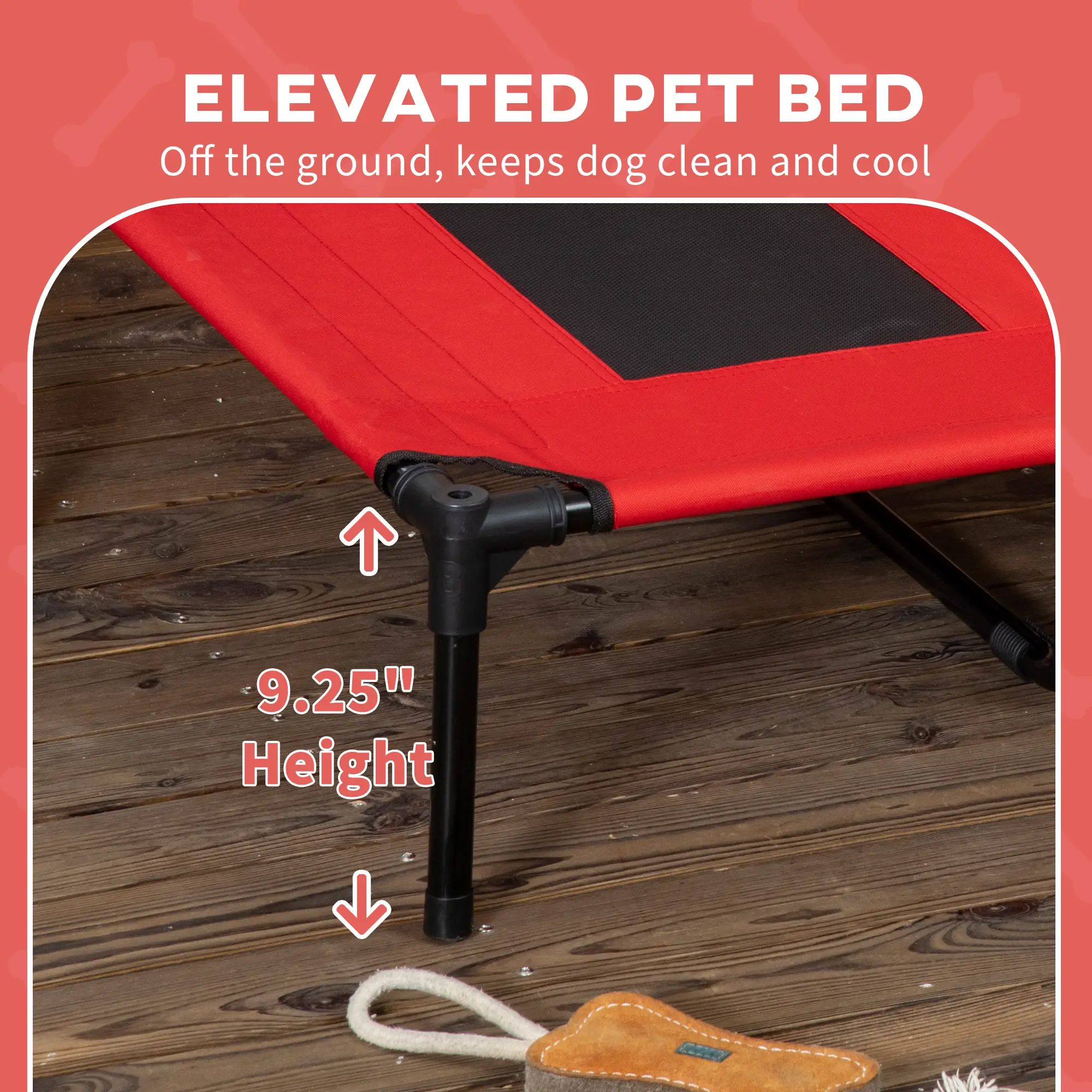 Dog Cot Cooling Pet Bed Elevated Breathable Design with Canopy Lightweight Steel Frame Foldable with Travel Bag for XXL Dogs Under 110 lbs (Red & Black)