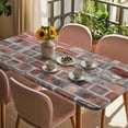 thumbnail image 3 of Red Brick Wall Table Cloths for 6 Foot Rectangle Tables, Vintage Farmhouse Stone Rocks Geometric Print Patio Waterproof Elastic Fitted Tablecloths, Washable Rectangular Table Cover for Camping, 3 of 8