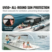 KFFKFF 4 Bow Bimini Boat Canopy, Removable Mesh Walls, 600D Fabric Shade, 1 Aluminum Frame, with Storage Case, Two Straps, Support Rods, 8ft Length x 54in Height x 91-96in Width, Light Grey