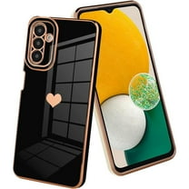 Tarise Compatible with Samsung Galaxy A14 5G Case for Women Girls, Cute Love Heart Plating Gold Bumper Full Camera Protection Soft TPU Shockproof Anti-Scratch Electroplated Phone Case Cover, Black