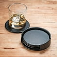 Classic Black Leather Round Coaster Set
