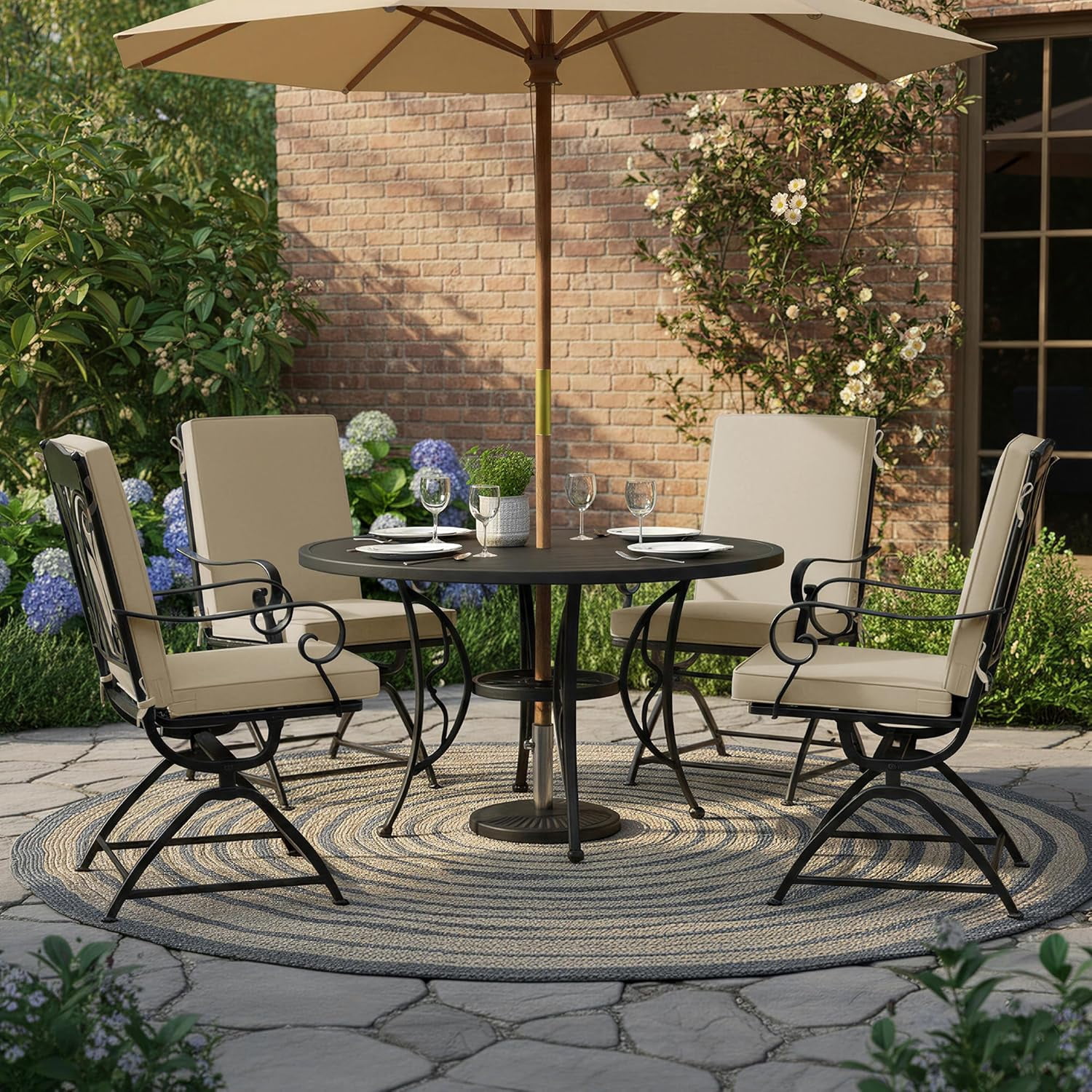 Outdoor Dining Chair Cushions 4 Pack, Water Resistant High Back Patio Seat Cushion Set with Ties, Removable Covers, Non-Slip Bottom for Garden Lawn Patio Furniture, 44 x 20 Inch, Cream