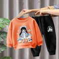 thumbnail image 2 of 5-6T Boys Girl Clothes Set Crewneck Sweatshirt Long Sleeve Tops + Jogger Pants Fall Winter Outfits 3T 4T 5T 6T 7T 8T 9T 10T Kids Orange Outfits, 2 of 7