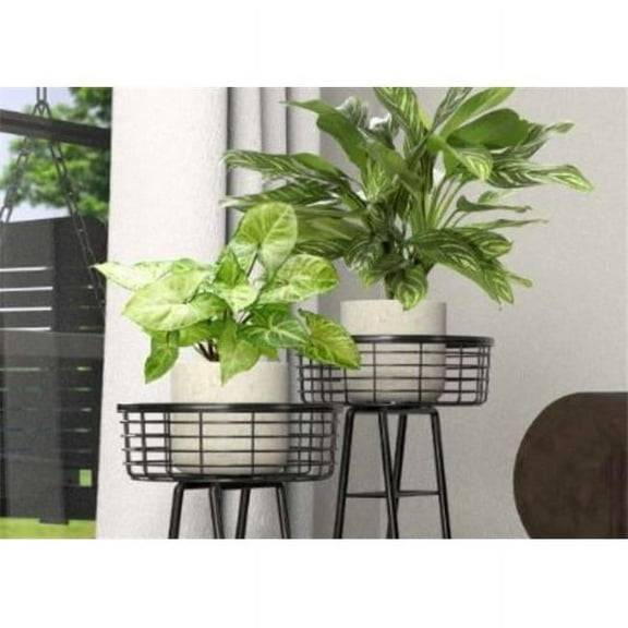 10 in. Round Wire Basket Plant Stand, Black