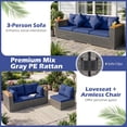 thumbnail image 4 of Gymax Patio Wicker Sectional Furniture 3 PCS Piece Outdoor Couch Set for Garden Navy, 4 of 8