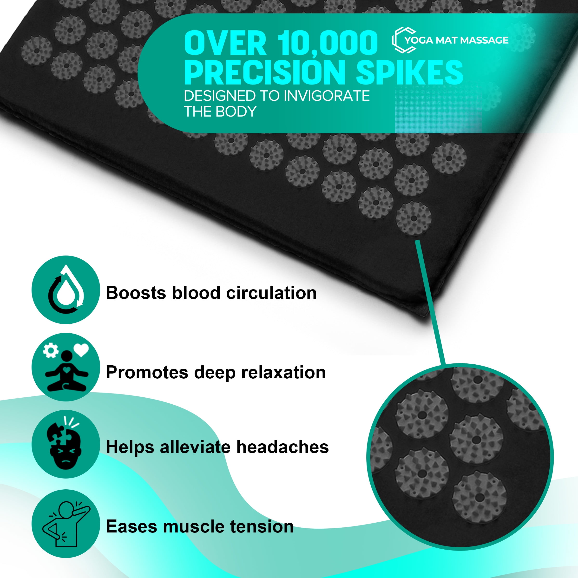 Sivan Health and Fitness Large Acupressure Mat and Pillow Set - Grounding Mat for Stress, Back & Neck Pain - Acupuncture Point Massage Mat - Includes Carry Bag