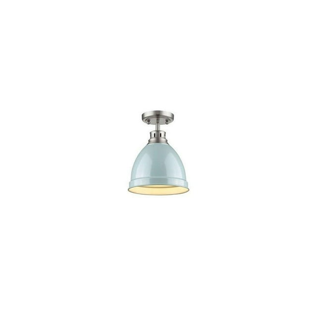 Golden Lighting 3602-FM PW-SF Duncan Flush Mount in Pewter with Seafoam Shade