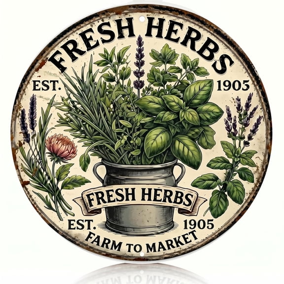 Fresh Herbs Metal Sign 8x8 Inch Country Farmhouse Wall Decor for Home Garden