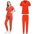 thumbnail image 7 of Yuanlook Scrubs Sets for Women 2 Piece Nurse Working Uniforms Casual Comfy Solid Short Sleeve V-Neck Scrub Tops and Elastic Waisted Pants with Pockets S-XXL, 7 of 7