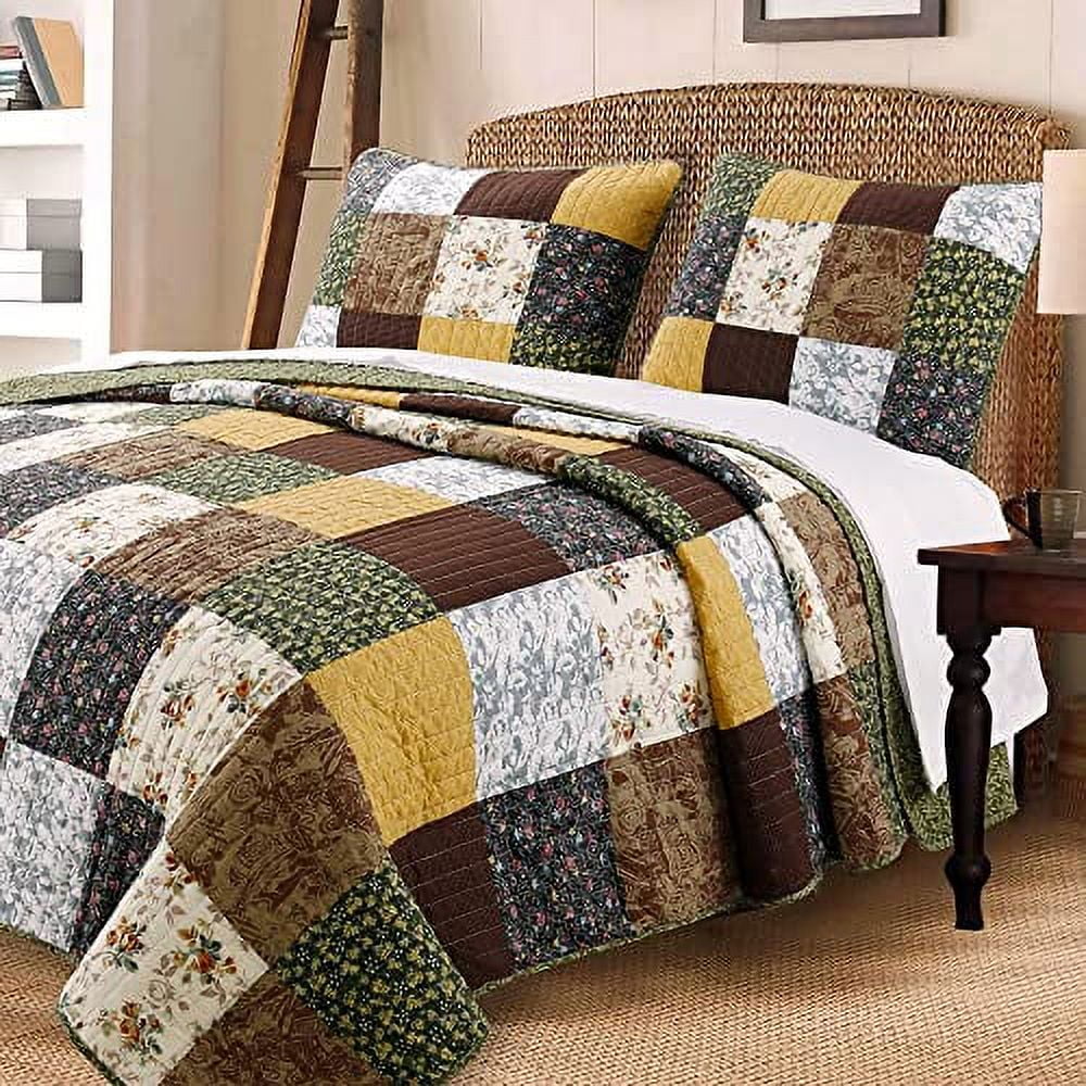 Cozy Line Home Fashions 100% Cotton Reversible Coverlet – Red/Navy Floral Patchwork, King 3-Piece Set (Quilt + 2 Shams)