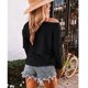 thumbnail image 1 of Tops De Manga Larga Con Cuello En V, Blusas Informales De Color Puro Para Mujer, Dobladillo Con Volantes, Manga Abullonada, Elegante Para Club Para Vacaciones Para Dama EOTVIA XL negro, 1 of 6