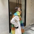 thumbnail image 5 of Scarf AC Warm Rainbow Plaid Tassel Autumn Winter Warm Soft Scarf Shawl, 5 of 10