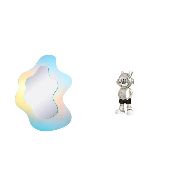 espejo acrílico ondulado,Espejo acrílico ondulado con estética irregular de arcoíris,Espejo de tocador para escritorio de maquillaje. Adhesivo de pared.,Figura de escritorio,Estatua de