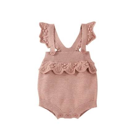 

JAKANYQ Bodysuits Infant Winter Girls Sleeveless Solid Color Ruffles Knit Romper Bodysuit Newborn Fall Clothes Loose-Fitting