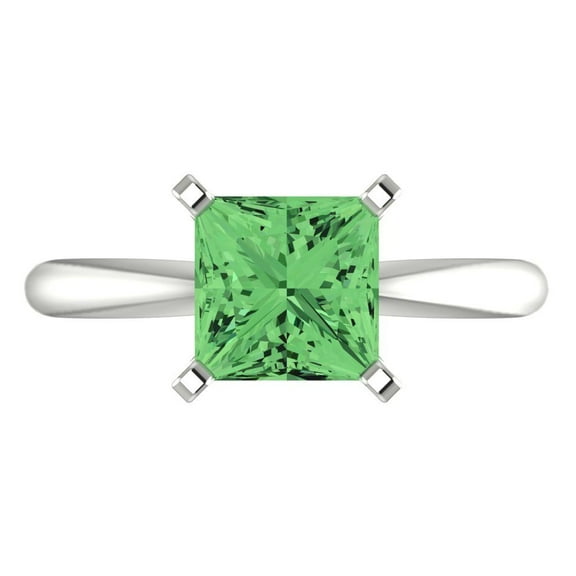 2 ct Princess Cut Simulated Green Diamond Solitaire 14K White Gold Womens Engagement Ring