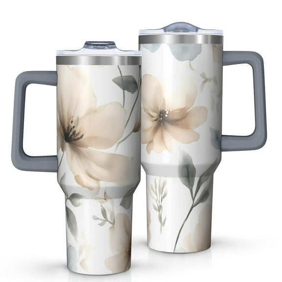 OBREWU Pioneer Flower Tumbler with Handle and Lid,Pioneer Flower 40oz Double Wall Vacuum Insulated Tumbler,Cups Gift for Women and Men