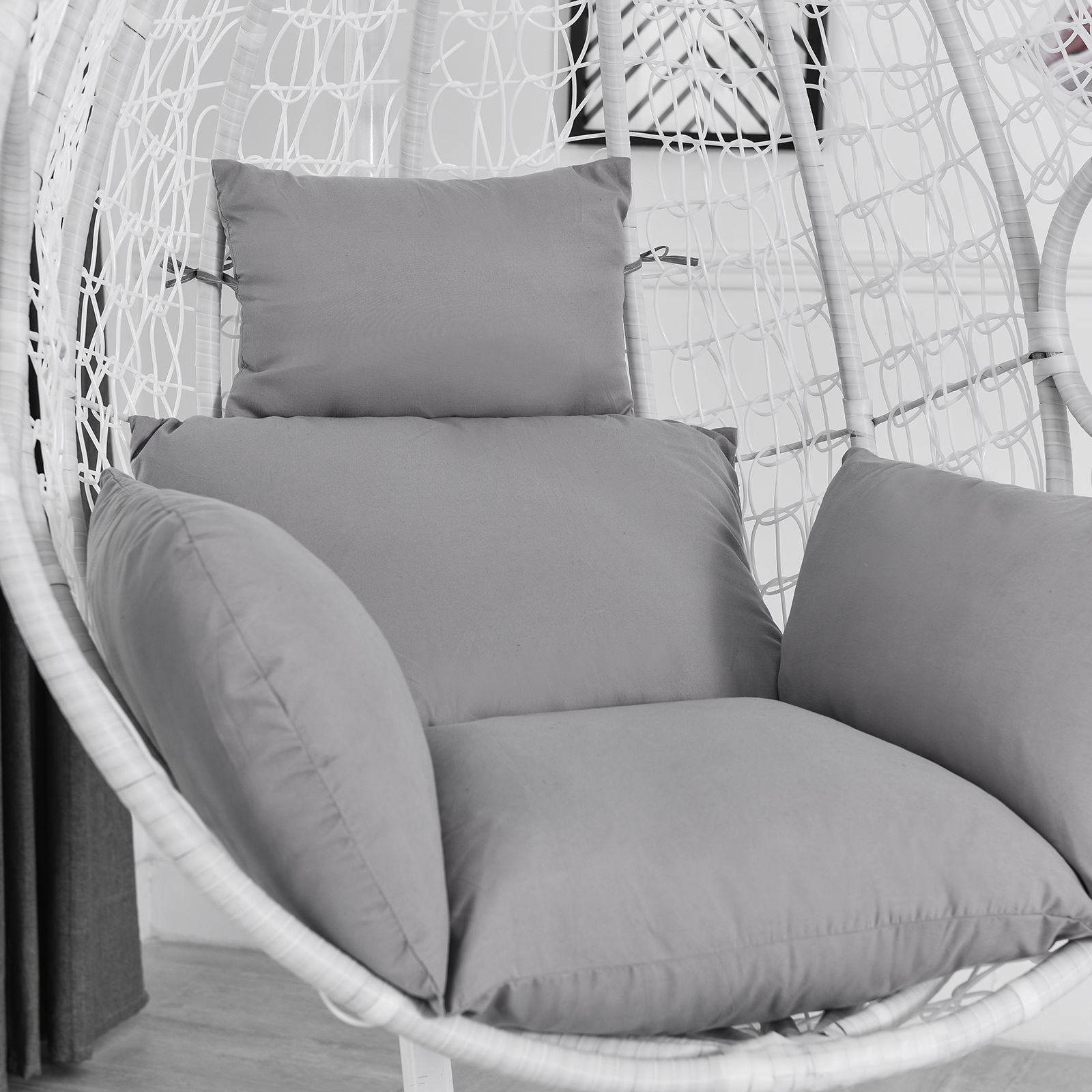 Eurhowing Hanging Egg Chair Cushion with Headrest & Armrest, 4" Thick Waterproof Non-Slip Swing Chair Pad, Outdoor Cushions for Patio Furniture (Gray)