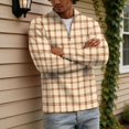thumbnail image 6 of Men's Plaid Waffle Knit Sweatshirt Quarter Zip Pullover Stand Collar Long Sleeve Loose Fit Casual Sweatshirt For Fall Winter Daily Wear, L, 6 of 7