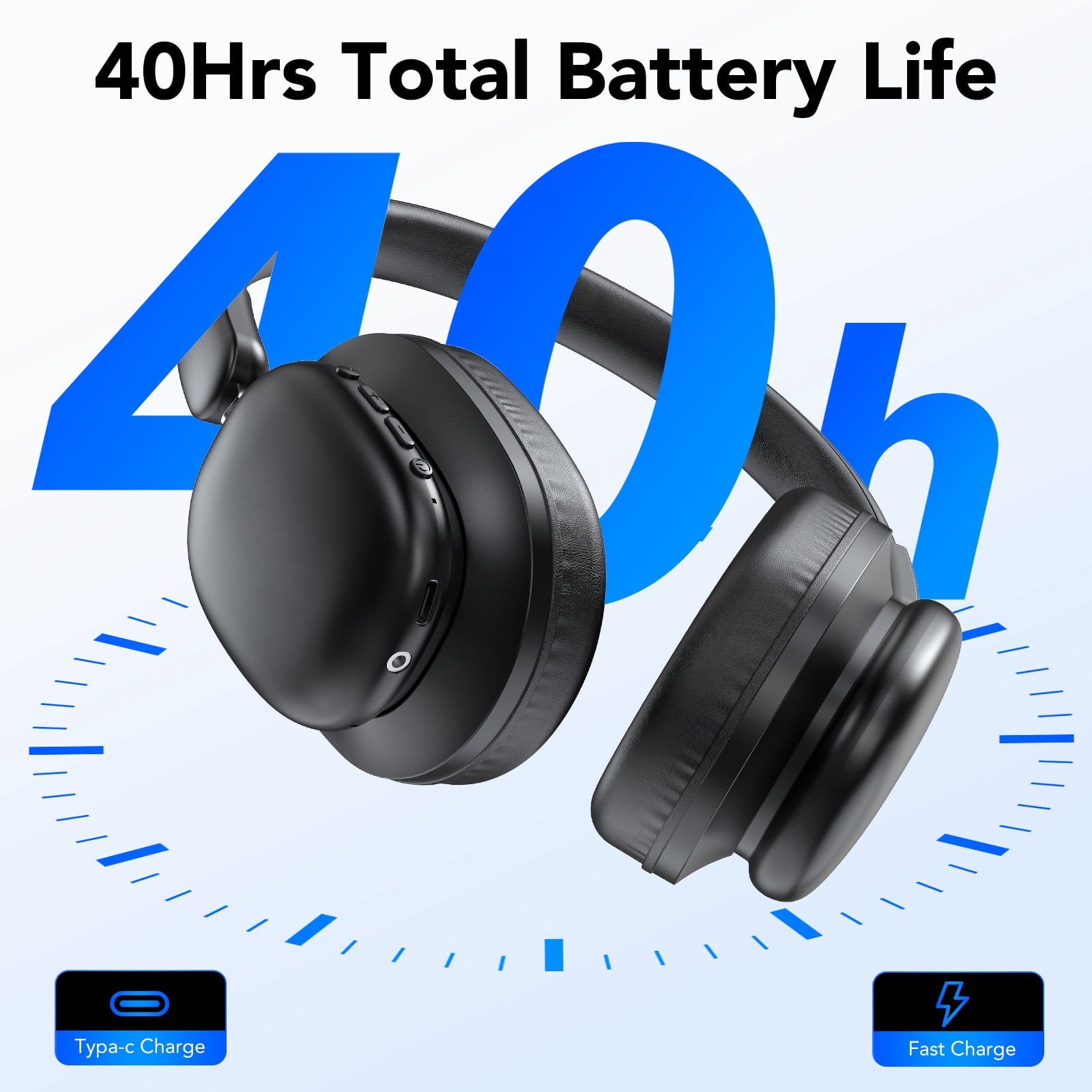 Wireless Headphone Bluetooth 5.4, 40H Playtime with 3EQ Modes, Bass Boosted 85%, Bluetooth Headphone Over Ear Wireless/Wired, ENC Clear Call, Foldable Over Ear Headphone for Travel/Office/PC Black