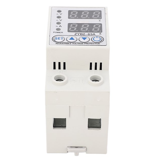 Protector de corriente y voltaje con reinicio automático y pantalla digital, dispositivo de protección contra sobretensión y subtensión para hogares y hoteles, 2 polos CA 63 A.