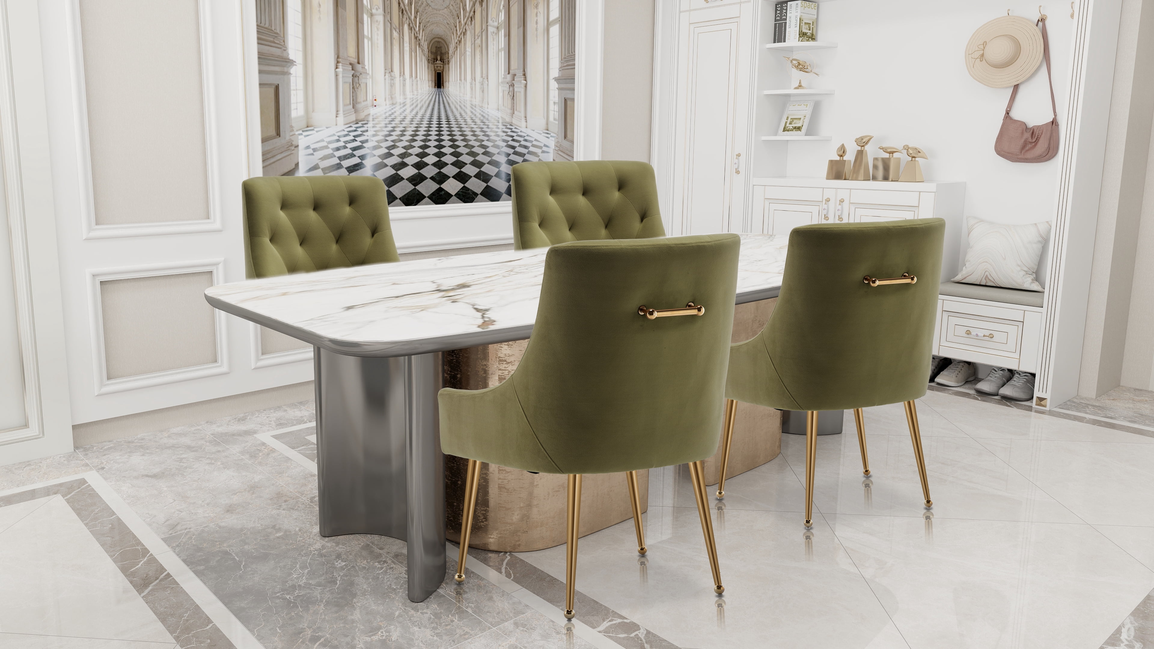 SEYNAR Elegant Tufted Upholstered Dining Chairs Set of 6, Velvet Accent Chair for Dining Room(Green)