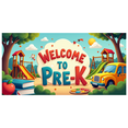 thumbnail image 3 of Colorful Welcome to Pre K Banner with School Bus Books Apples Alarm Clock Backdrop Decor for Preschool Opening Party Classroom Decorations Photography Props, 3 of 7