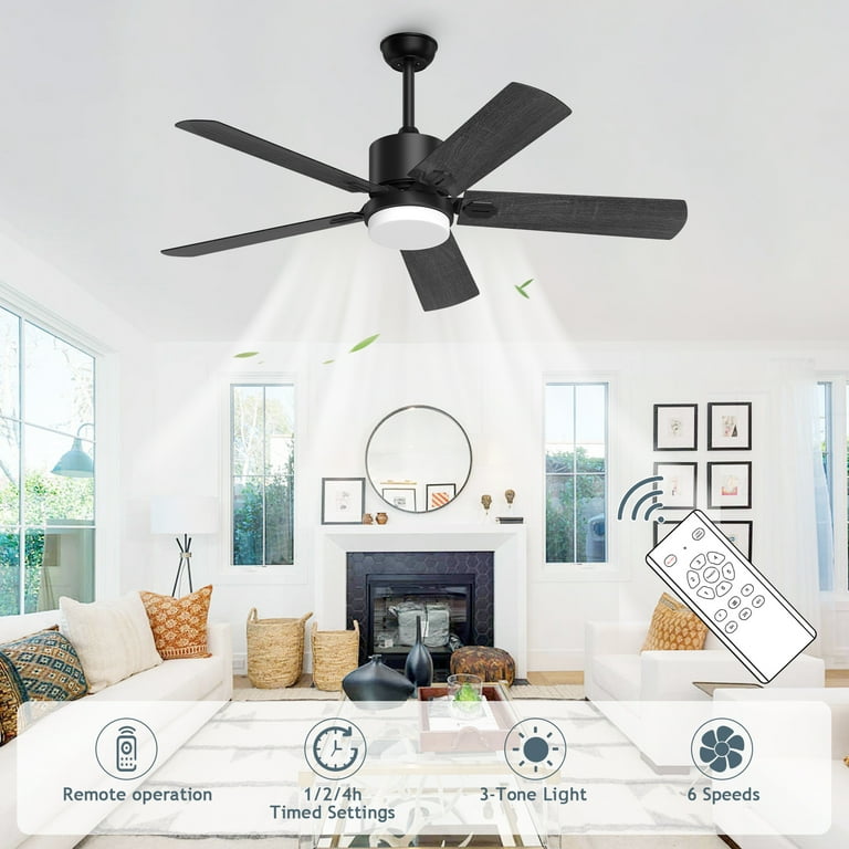 XAUJIX 52'' Indoor Ceiling Fan with Light and Remote, 6-Speed