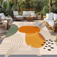 thumbnail image 2 of Boho Geometric Outdoor Rug 5x7 Ft - Reversible Patio Rug Outdoor Camping Rugs, Middle Century Abstract Leaves Stripes Washable Indoor Outdoor Area Rugs, Non-Slip Outdoor Carpet Runner for Deck/Porch, 2 of 8