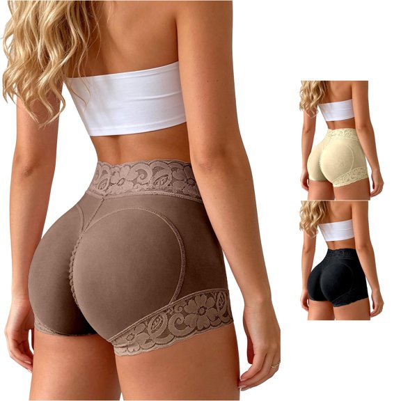 lnmuld Solid High Waist Lace Shapewear Shorts Butt Lifter Seamless Body Shaper for Women Color:Brown,Size:XL