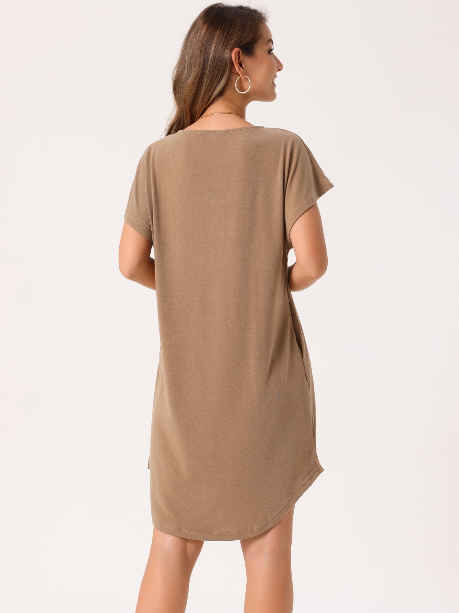 DARING DIVA Short Sleeve T-Shirt Crewneck Mini Dress L Brown