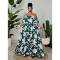 thumbnail image 3 of Plus Size Multicolor Floral Off Shoulder Puff Sleeve Maxi Dress For Vacation Party Date Night, 3 of 8