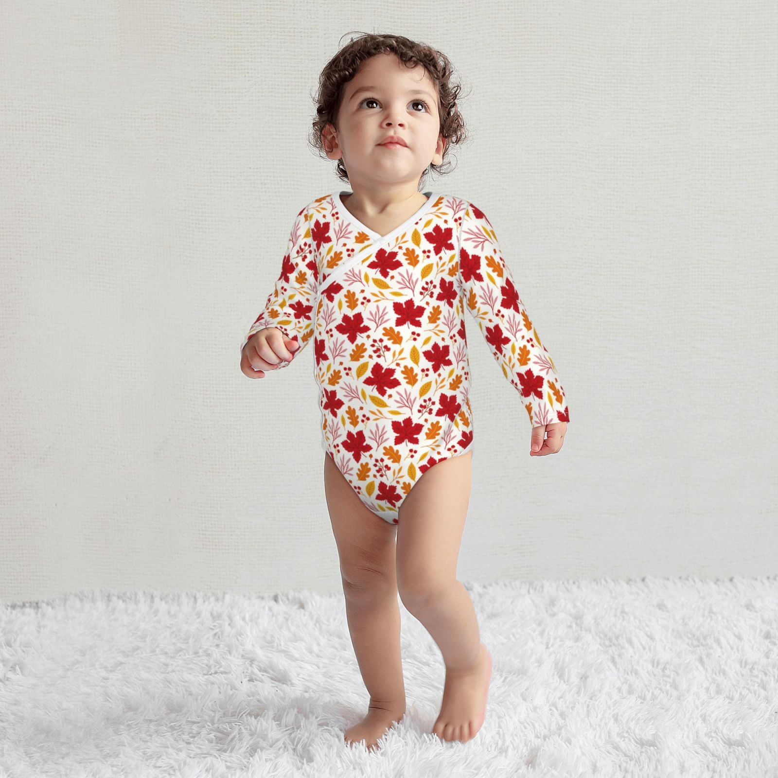 Xecao fall laef Maple Print Baby unisex-baby Cotton Long-sleeve Bodysuits-6 Months