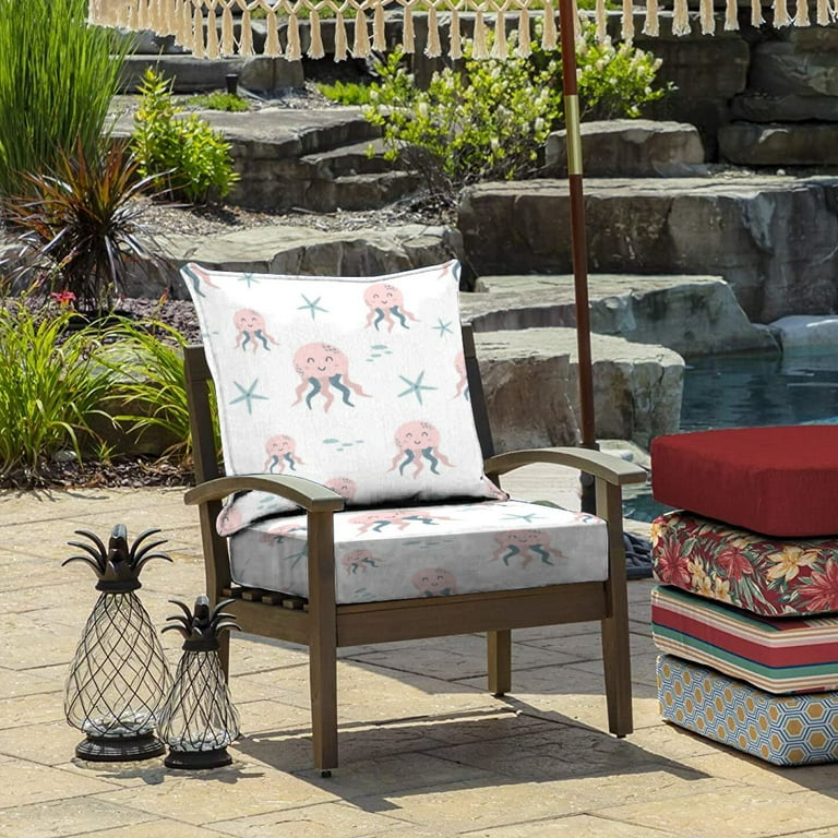 Outdoor Deep Seat Cushions Set Pink jellyfish pattern Girls nautical seamless pattern Pink jellyfish Poolside Patio Lounge Chair Cushions for