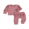 thumbnail image 2 of PENGXIANG 2PCS Newborn Infant Kids Baby Girls Long Sleeve Ruffle Top and Pants Fall Winter Outfits Red 18-24 Months, 2 of 6