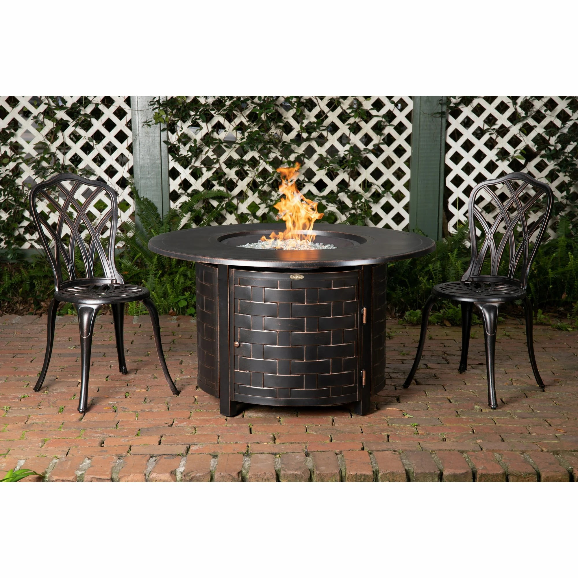 Vulcan Perissa Basketweave Fire Pit Table – 44" Multifunctional Design with Fire Bowl Lid, Bronze Finish