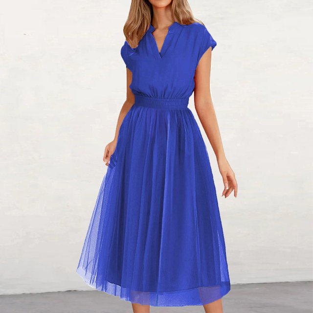 Robes pour Femmes 2024 Été Vêtements Décontractés Surdimensionnés Couleur Unie Robe à Manches Courtes Col en V Robe Élégante en Maille 50 % de Réduction!