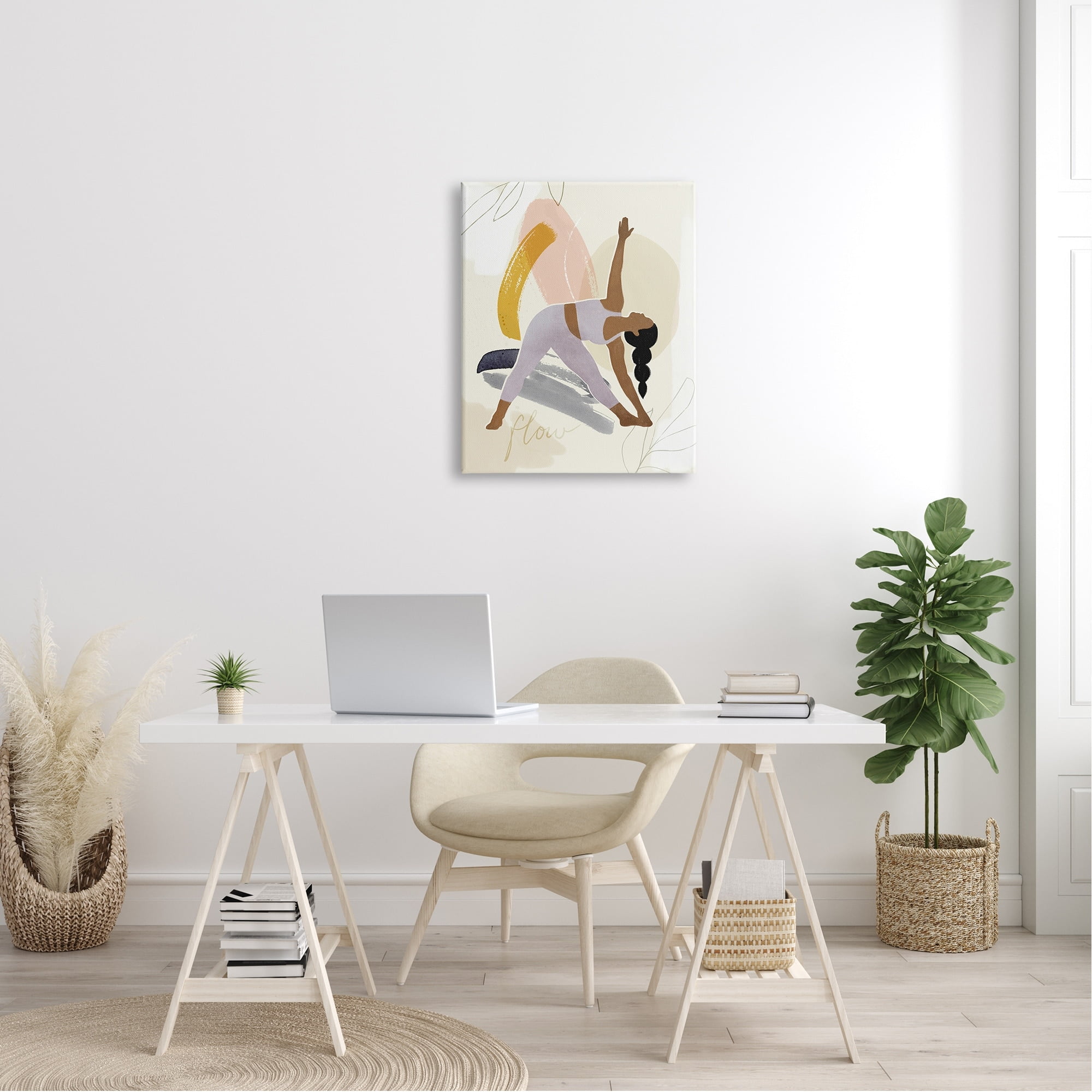 Stupell Industries Flow Yoga Text Plant Pattern Person Stretching Graphic Art Gallery-Wrapped Canvas Print Wall Art, 24x30, by Victoria Barnes