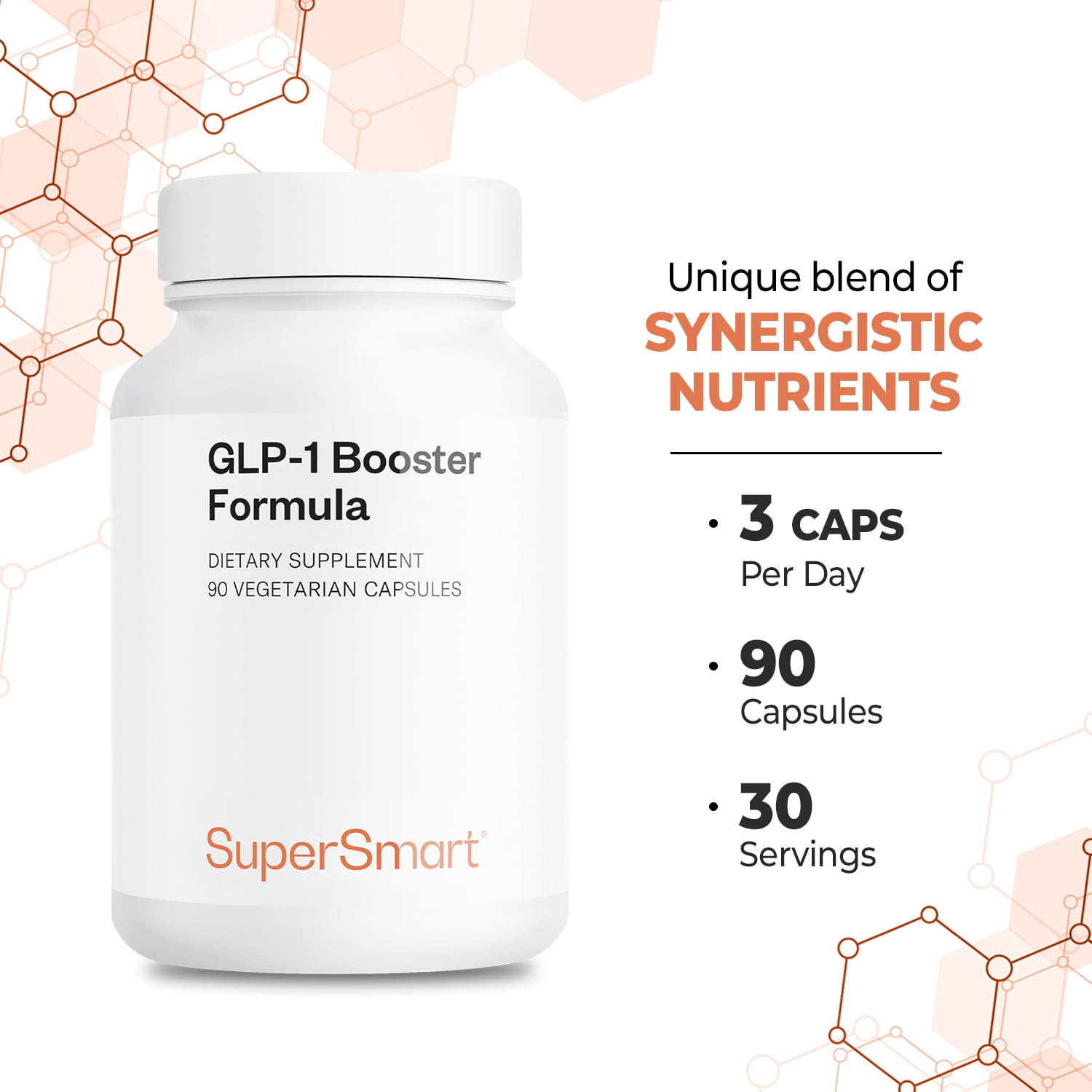 SuperSmart GLP-1 Booster Formula - Advanced Metabolic Balance Complex with Metabolaid, Green Tea EGCG, Berberine 97%, Chromium | Gluten Free & Vegan - 90 Vegetarian Capsules