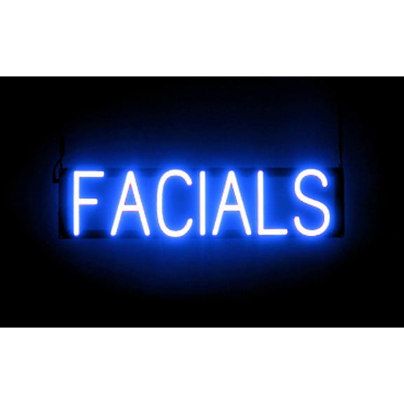 SpellBrite FACIALS LED Sign for Business. 25.3" x 6.3" Blue FACIALS Sign Has Neon Sign Look With Energy Efficient LED Light Source. Visible from 500+ Feet, 8 Animation Settings.