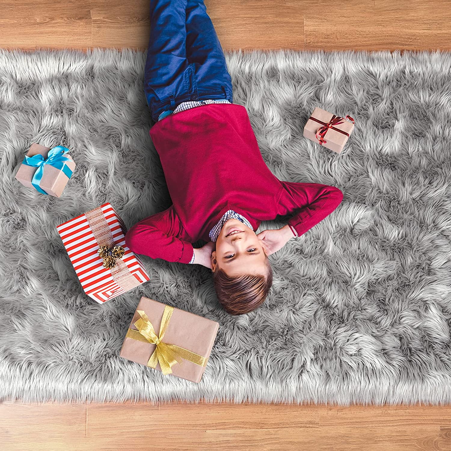 Junovo Luxury Fluffy Area Rugs Areary Rug for Bedroom Shaggy Rugs Area Carpet for Living Room Bedroom Room,2'x3',Gray